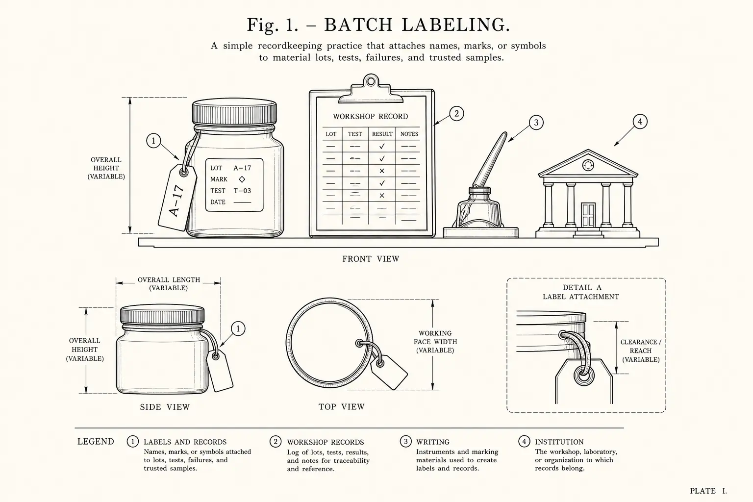 Schematic diagram of Batch labeling, highlighting labels and records, workshop records, writing, institution and major working relationships.