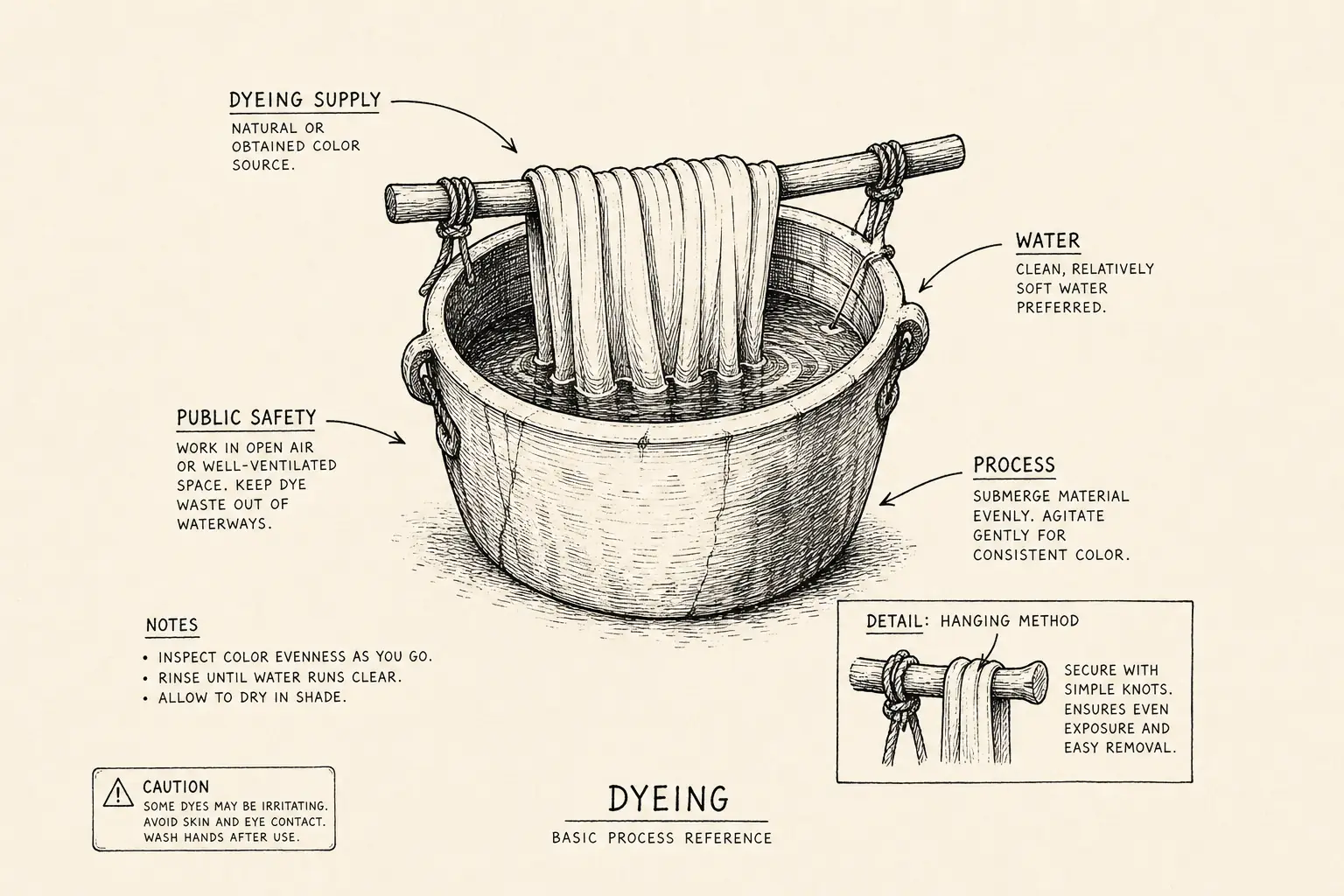 Field sketch of Dyeing, highlighting dyeing supply, water, public safety, process.