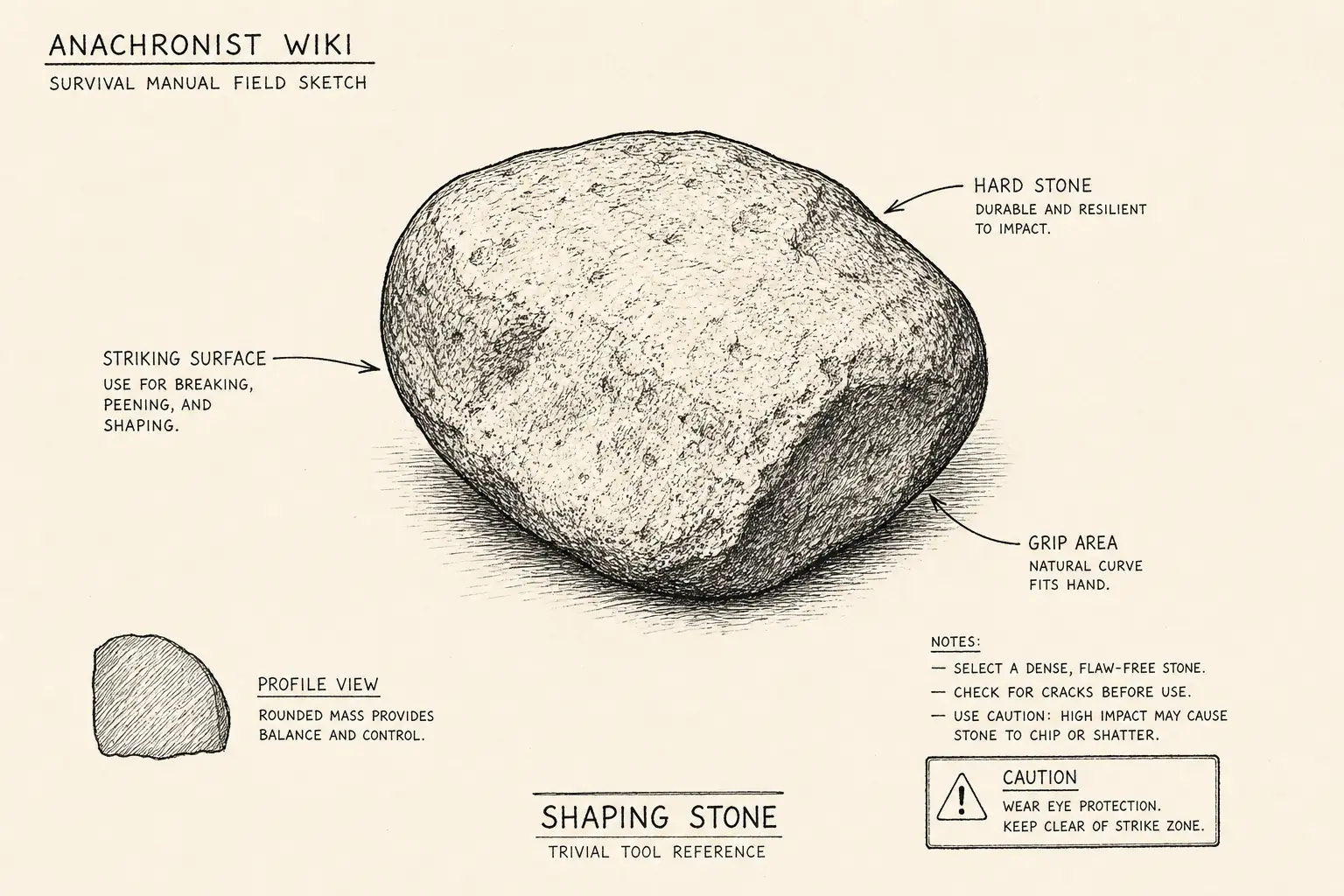 Field sketch of Stone hammer, highlighting hard stone, tool.
