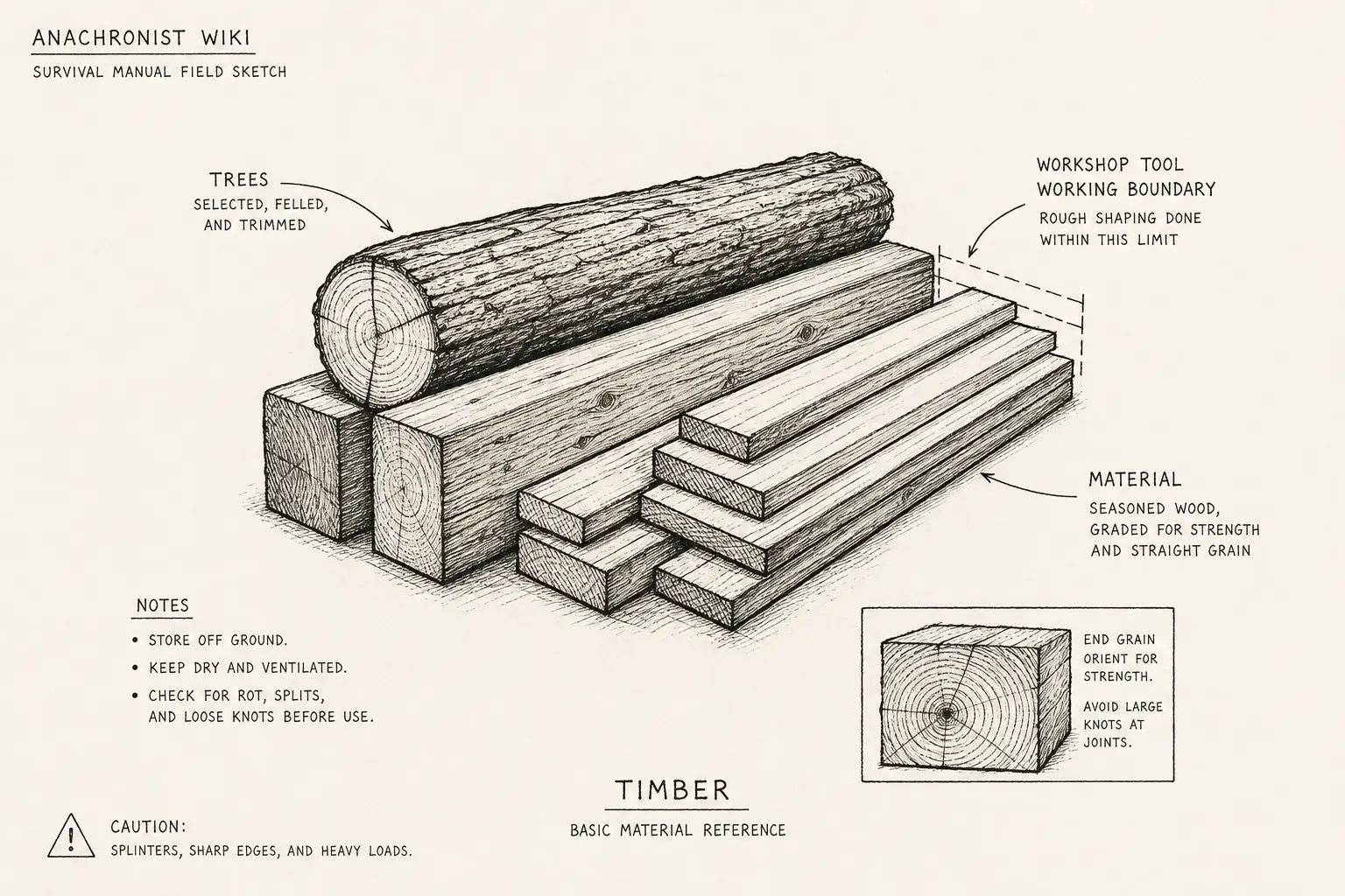 Field sketch of Timber, highlighting trees, cutting edge, material.